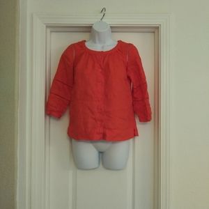 J.Crew Circle Eyelet Linen Top Orange Button